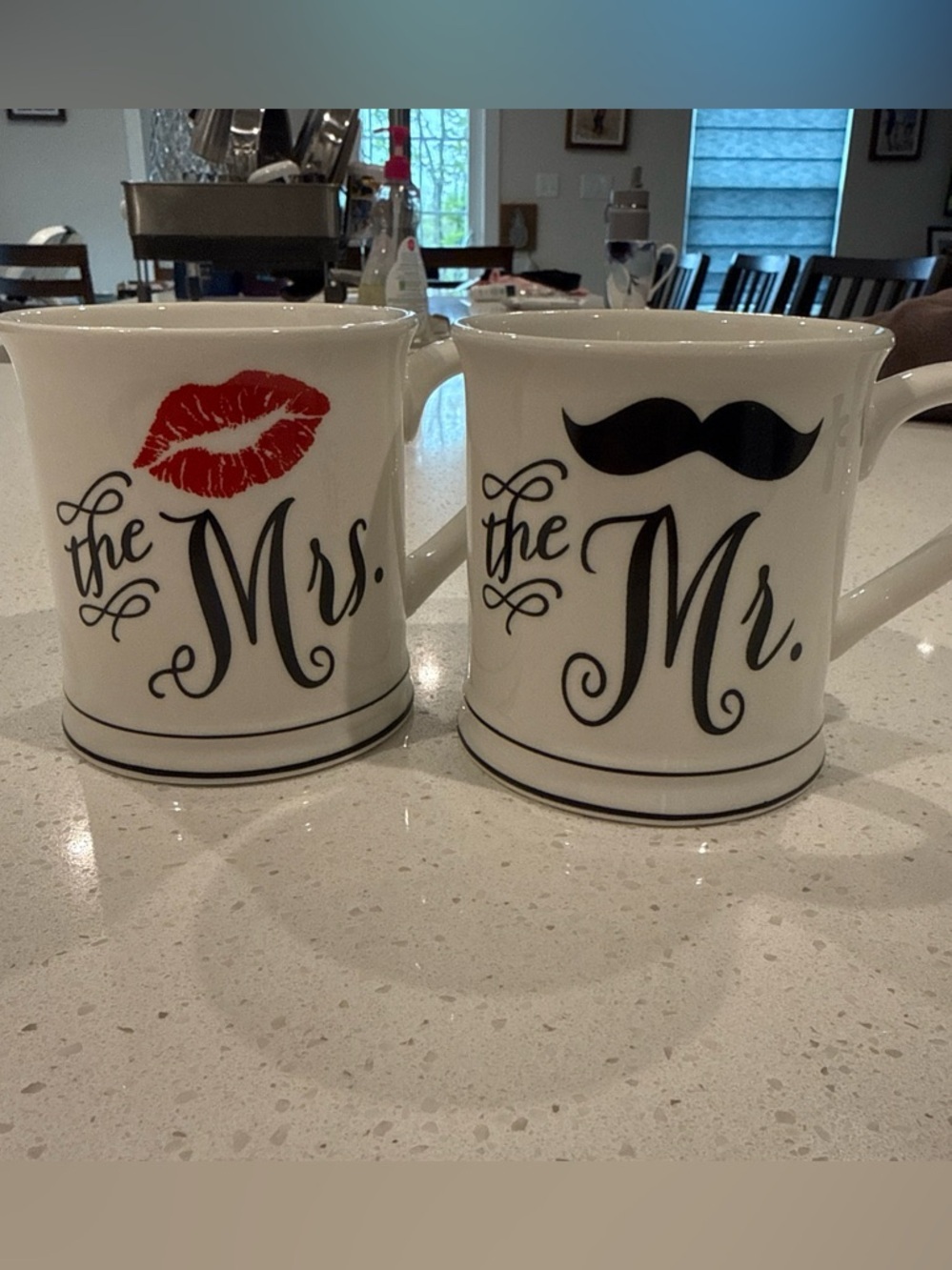 Mr. & Mrs. Ceramic Coffee Mugs Set - White with Black and Red Accents